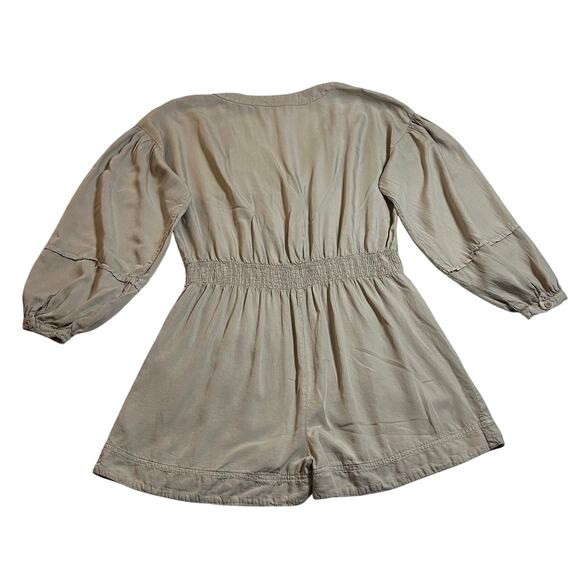 ZARA V-Neck Button Up Utility Playsuit Romper Size Medium Neutral Safari Casual - Picture 2 of 15